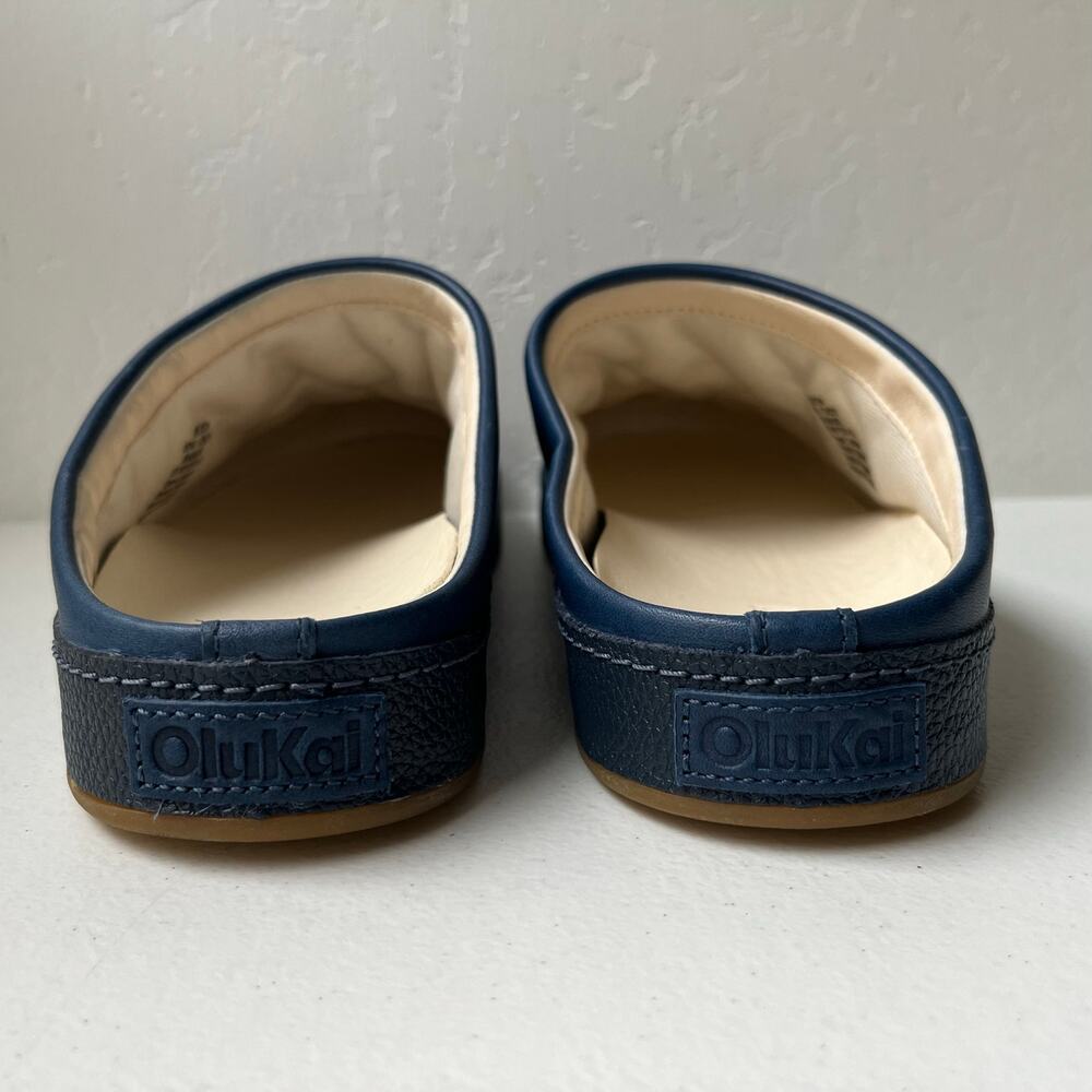 Olukai Hamani Leather Mules Men's Size 9 Blue Slip-On Comfort Minimalist NEW - Picture 12 of 13